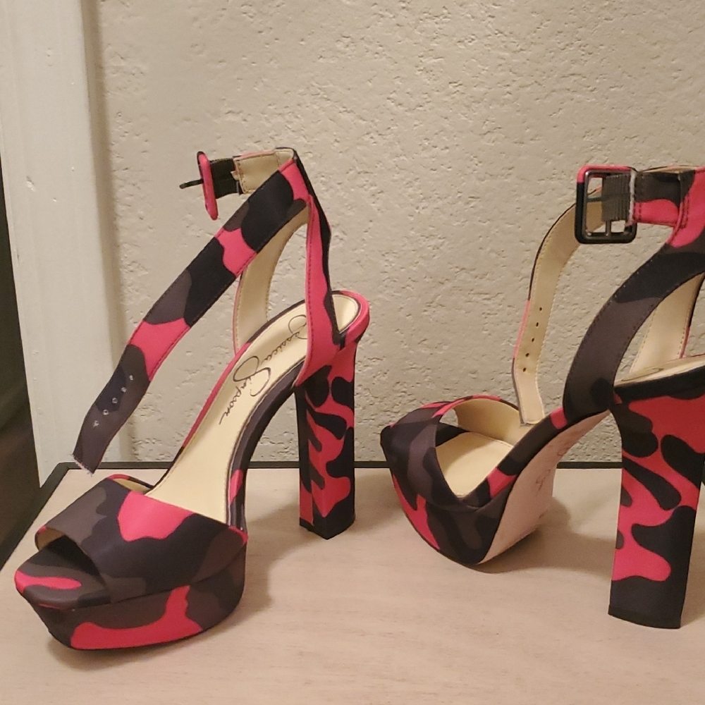 Stylish Pink and Black Platform Heels